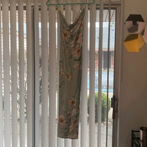 Floral satin midi-dress with slit